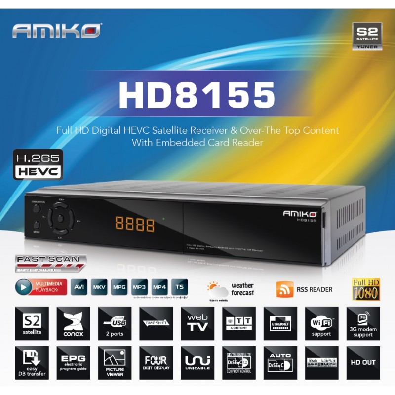 Amiko 8155 PVR,LAN 1CX,HDTV Sat Receiver IPTV 1x Kartenleser HDMI 
